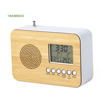 Radio reloj despertador con frontal en bambú