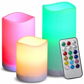 Conjunto de 3 velas led de colores y con mando a distancia